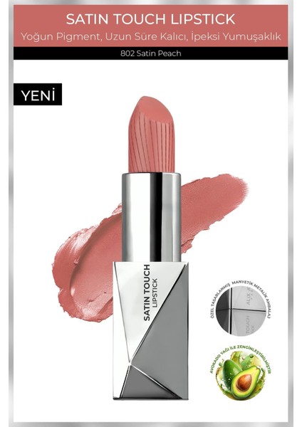Uzun Süre Kalıcı Nemlendirici Pürüzsüz Etkili Yarı Mat Ruj - Satin Touch Lipstick 802 Satin Peach