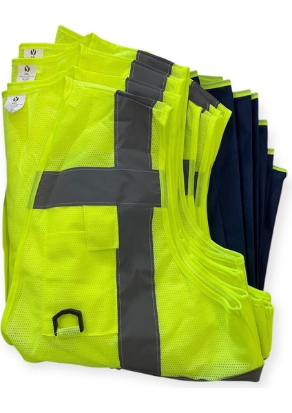 10lu Paket Fileli Kumaş Sarı Lacivert İkaz Yeleği