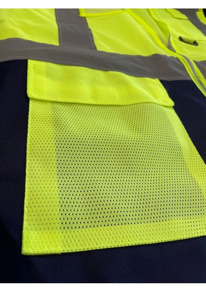 10lu Paket Fileli Kumaş Sarı Lacivert İkaz Yeleği