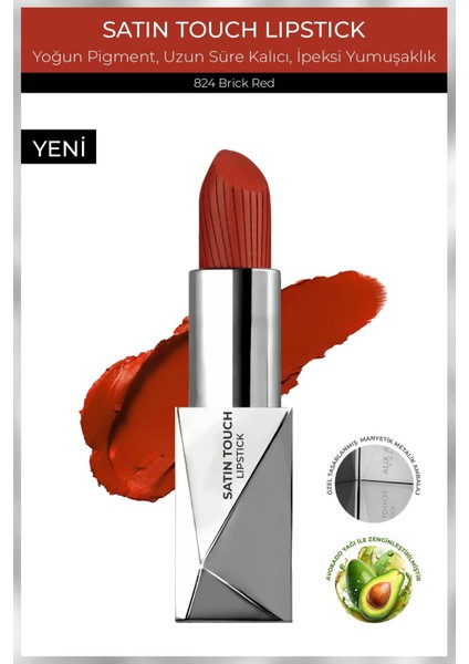 Uzun Süre Kalıcı Nemlendirici Pürüzsüz Etkili Yarı Mat Ruj - Satin Touch Lipstick 824 Brick Red