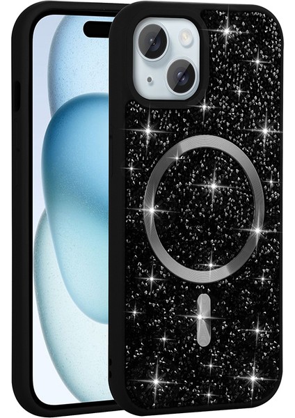 iPhone 13/14 Kılıf Pırlanta Tasarımlı M-Safe Şarj Özellikli Mozaik Silikon Kapak