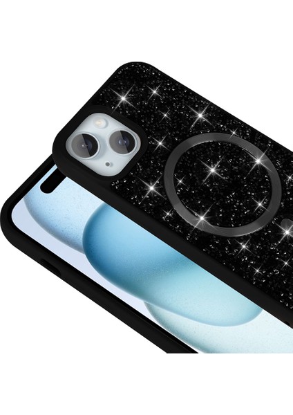 iPhone 13/14 Kılıf Pırlanta Tasarımlı M-Safe Şarj Özellikli Mozaik Silikon Kapak