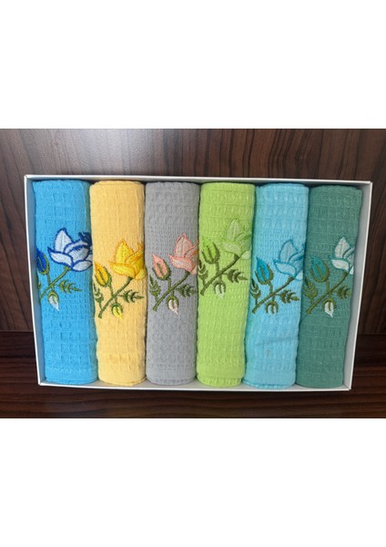 6'lı Nakışlı Çiçek Desenli Mutfak Kurulama Bezi %100 Pamuk Mutfak Peçetesi 45X65CM fırsatları