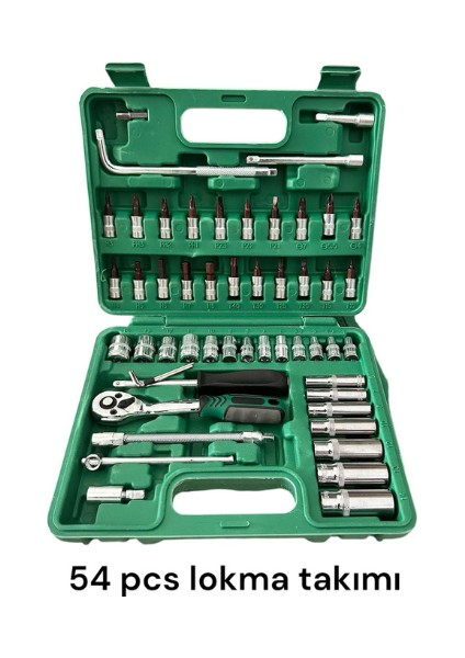 Greentek 54 Parça Lokma Takımı – Rachetli Cırcır Kolu, Tornavida Uçları, Uzatma Aparatları, Taşıma Çantalı