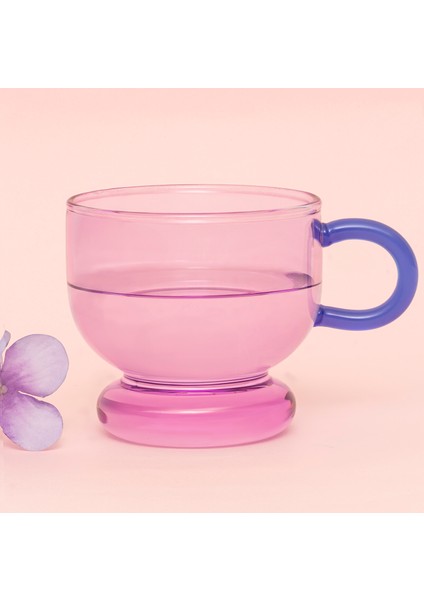 Renkli Kulplu Cam Bardak - Mor