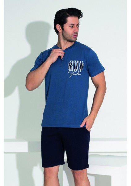 Erkek Şort Tshirt Pijama Takımı 25256 Lacivert