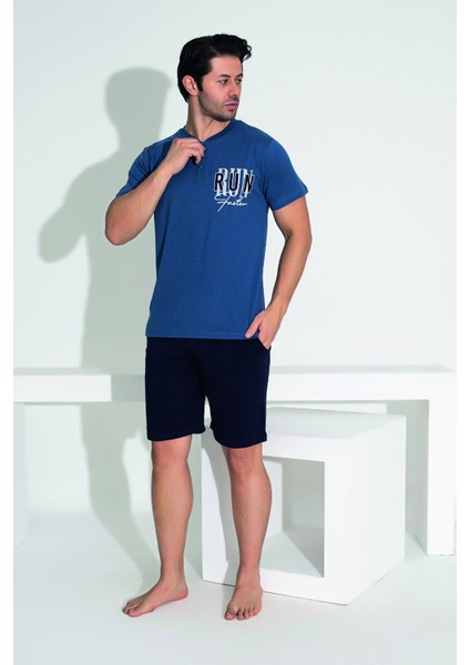 Erkek Şort Tshirt Pijama Takımı 25256 Lacivert