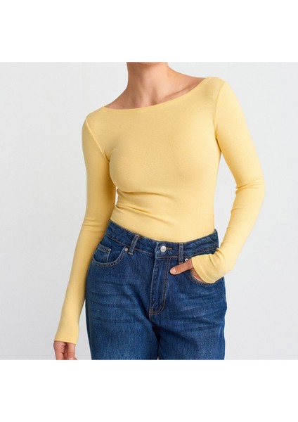 Kayık Yaka Uzun Kollu Basic T-Shirt