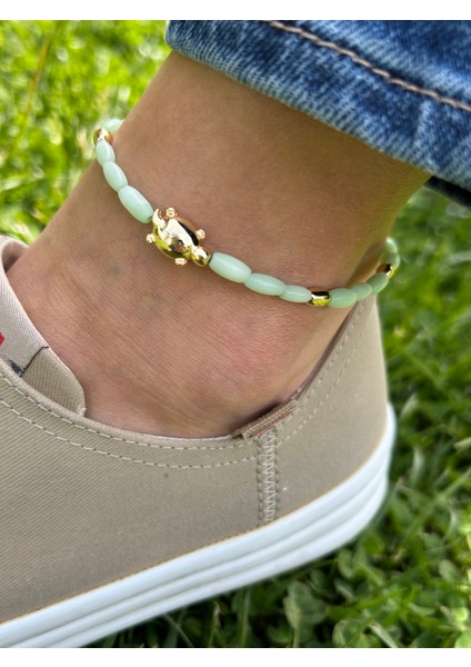 Zarif Şık Kadın Gold Karetta Figürlü Su Yeşili 26 cm Sedefli Halhal fiyatları