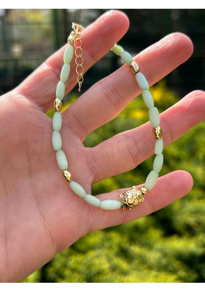 Zarif Şık Kadın Gold Karetta Figürlü Su Yeşili 26 cm Sedefli Halhal fırsatları