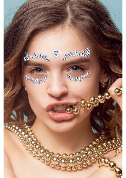 Holografik Kalpli Kendinden Yapışkanlı Kristal Yüz Taşı Face Sticker