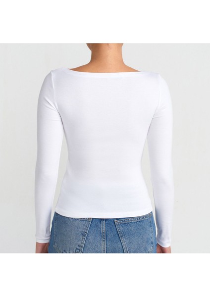 Kayık Yaka Uzun Kollu Basic T-Shirt