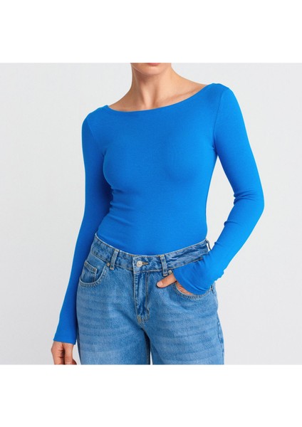 Kayık Yaka Uzun Kollu Basic T-Shirt