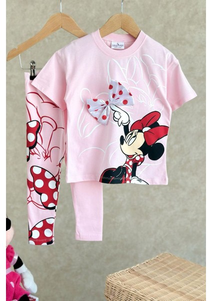 Mnn Ms Fiyonk Detaylı Kız Çocuk Taytlı takım - Pembe