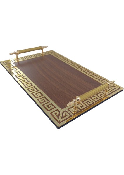 Kahverengi & Aynalı Altın Pleksi Dekoratif (Çift) Kahve Fincanı Için Uygundur Tepsi (20X30CM)