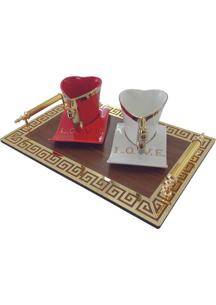 Kahverengi & Aynalı Altın Pleksi Dekoratif (Çift) Kahve Fincanı Için Uygundur Tepsi (20X30CM) fırsatları