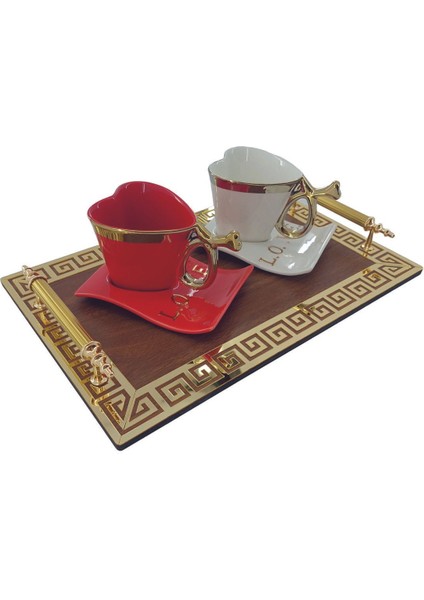 Kahverengi & Aynalı Altın Pleksi Dekoratif (Çift) Kahve Fincanı Için Uygundur Tepsi (20X30CM) indirimleri