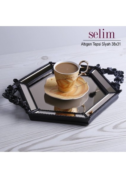 Altıgen Aynalı Tepsi Siyah