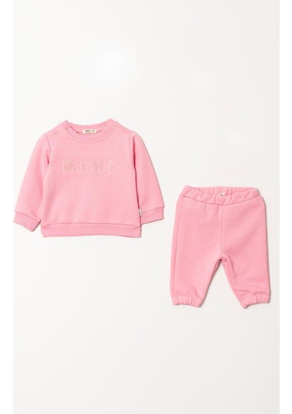 Kız Bebek Mini Desenli Pamuklu Sweatshirt Eşofman Alt-Üst Takım
