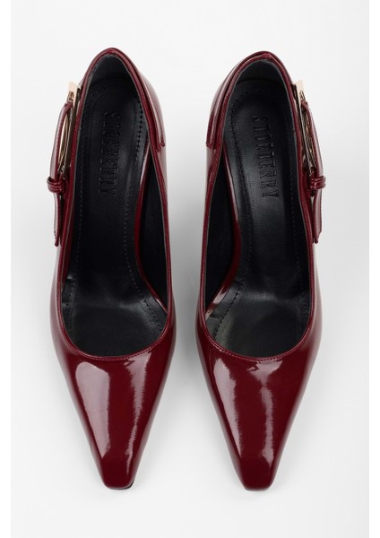 Kadın Myra Bordo Rugan Kemer Tokalı Stiletto fırsatları