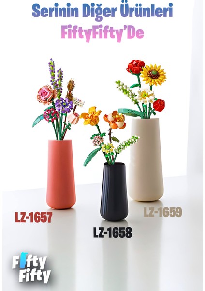 Loz Dekoratif ve Koleksiyonluk Çiçek Buketi 456 Parça Çiçek Modeli Yapım Seti FFLZ-1658