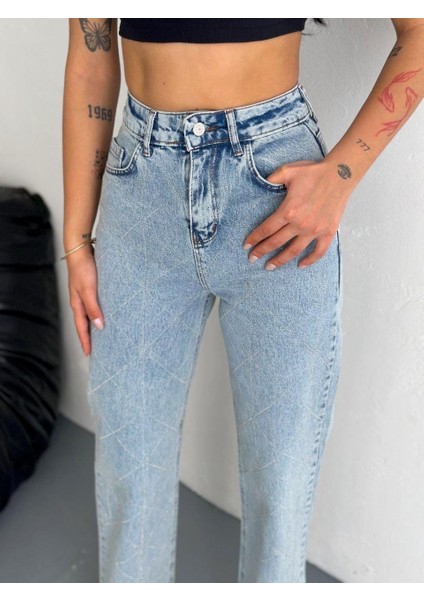 Kadın Taş Detaylı Palazzo Kot Pantolon Buz Mavi fiyatları