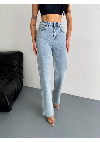 Kadın Taş Detaylı Palazzo Kot Pantolon Buz Mavi fırsatları