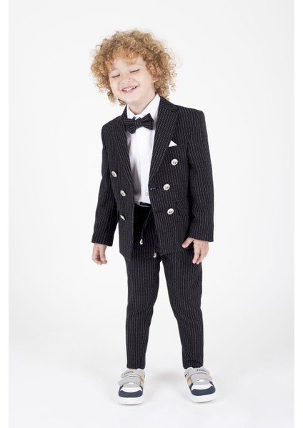 Çocuk Siyah Çizgili Smokin Takımı - 3-12 Yaş | Şık ve Rahat Özel Gün Kombini fırsatları
