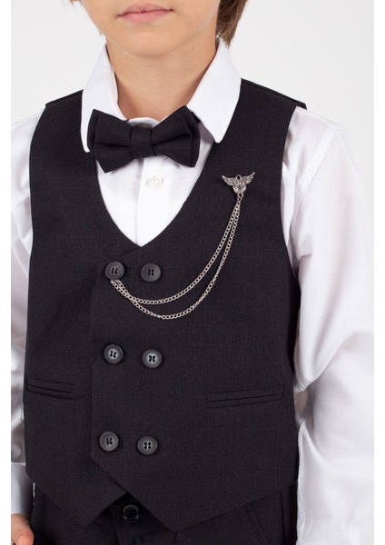 Siyah Çocuk Takım Elbise Şık Tasarım Papyonlu Yelekli Smokin modelleri