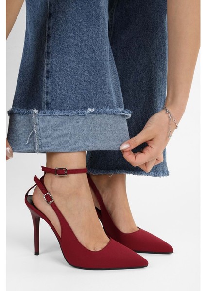 Kadın Mila Bordo Zara Saten Kemerli Bilekten Bağlı Stiletto