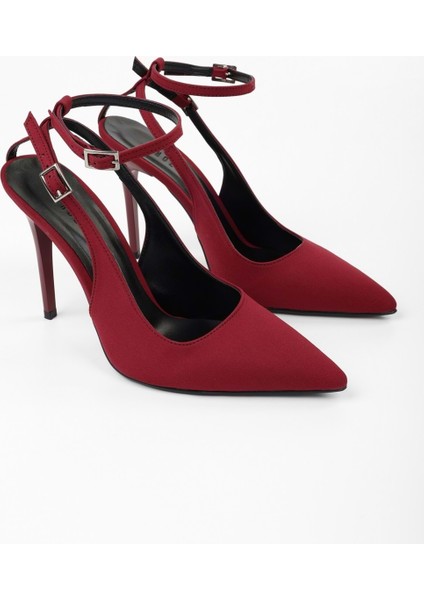 Kadın Mila Bordo Zara Saten Kemerli Bilekten Bağlı Stiletto modelleri