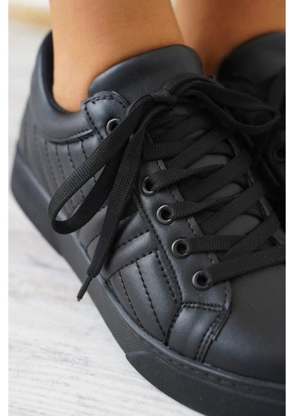 Y-1035 Siyah Cilt Bağlı Kalın Taban Sneakers Günlük Spor Ayakkabı fiyatları