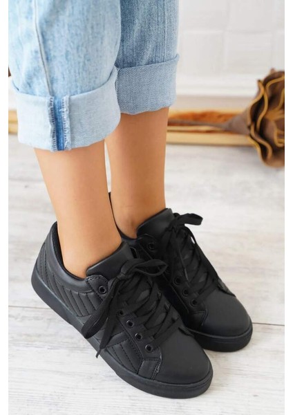 Y-1035 Siyah Cilt Bağlı Kalın Taban Sneakers Günlük Spor Ayakkabı modelleri