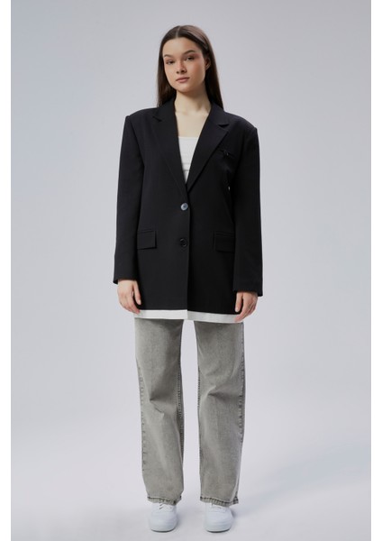 Siyah Oversize Uzun Blazer Ceket