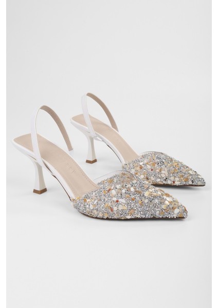 Kadın Opal Beyaz Taşlı Şeffaf Stiletto