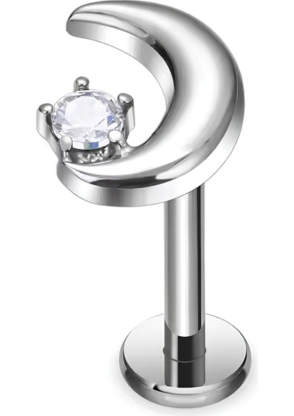 F136 Titanyum Zirkon Detaylı Ay Yıldız Tragus Piercing - Titanyum Helix Piercing