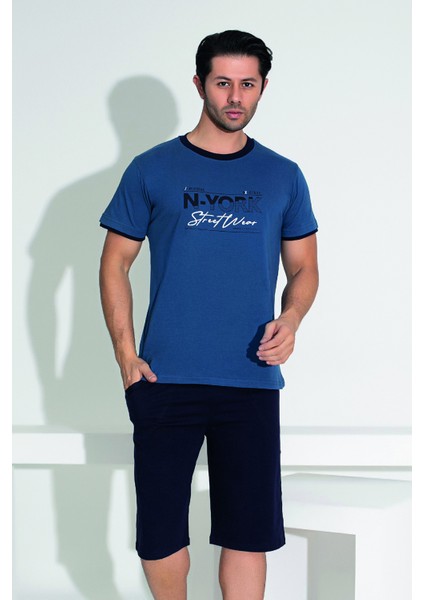 Erkek Şort Tshirt Pijama Takımı 25258 Lacivert fırsatları