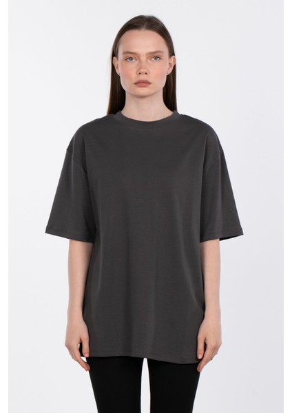 Bisiklet Yaka Oversize T-Shirt 3139 - Antrasit