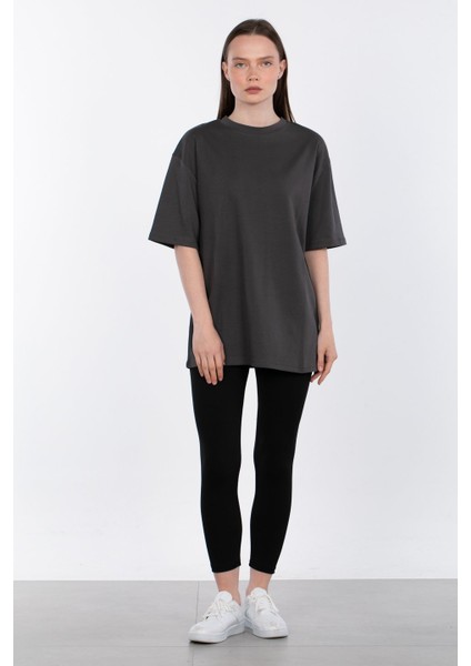 Bisiklet Yaka Oversize T-Shirt 3139 - Antrasit