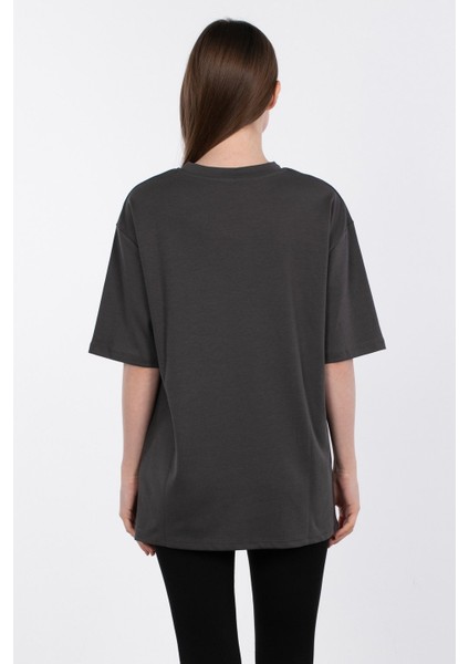 Bisiklet Yaka Oversize T-Shirt 3139 - Antrasit