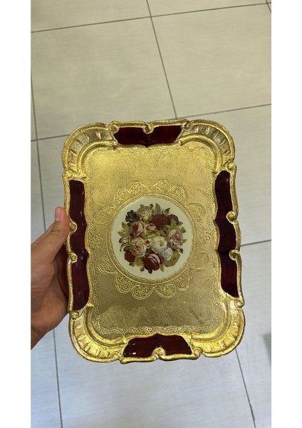 Esterhomedecor Tek Kişilik Orijinal Gül Ağacı Sunum Tepsisi Bordo