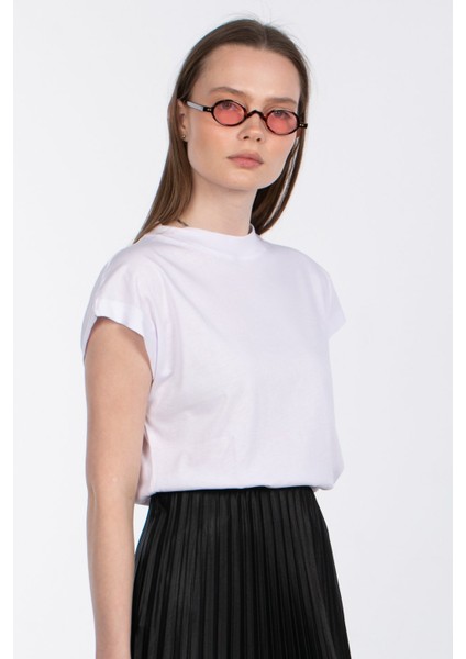 Düşük Kol Basic T-Shirt - Beyaz modelleri