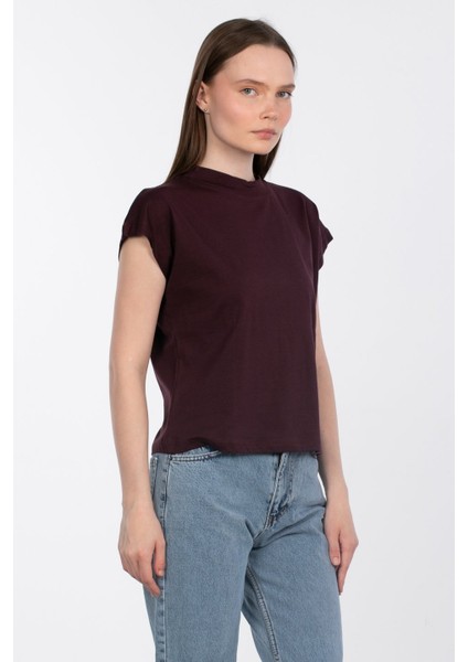 Düşük Kol Basic T-Shirt - Mürdüm modelleri