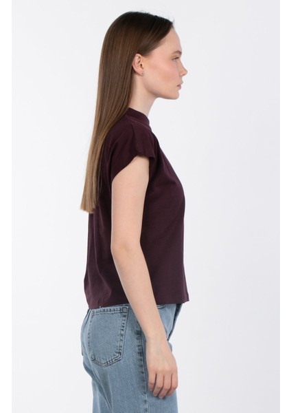 Düşük Kol Basic T-Shirt - Mürdüm indirimleri