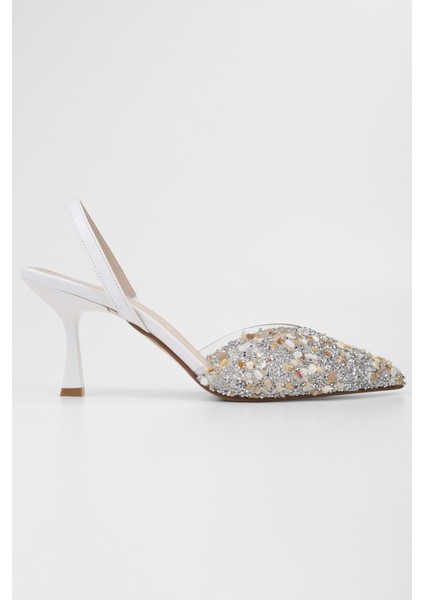 Kadın Opal Beyaz Taşlı Şeffaf Stiletto modelleri