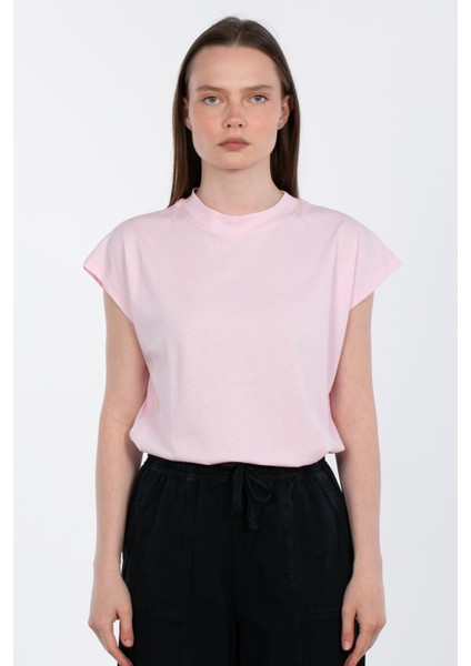 Düşük Kol Basic T-Shirt - Pembe