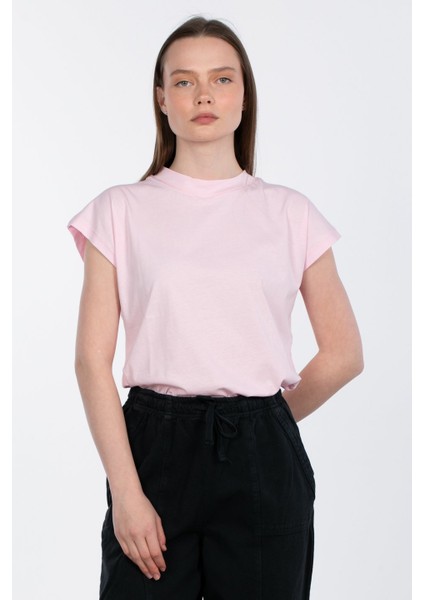 Düşük Kol Basic T-Shirt - Pembe