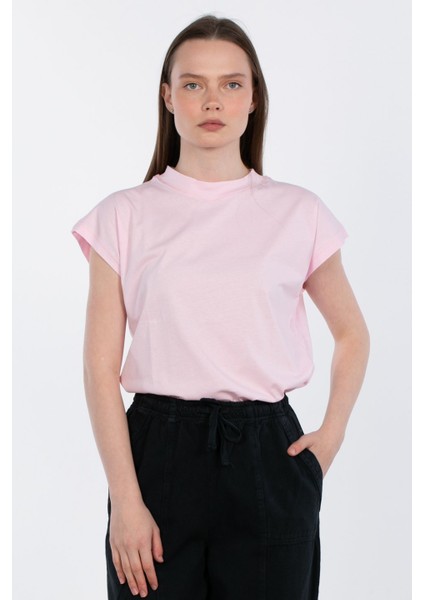 Düşük Kol Basic T-Shirt - Pembe