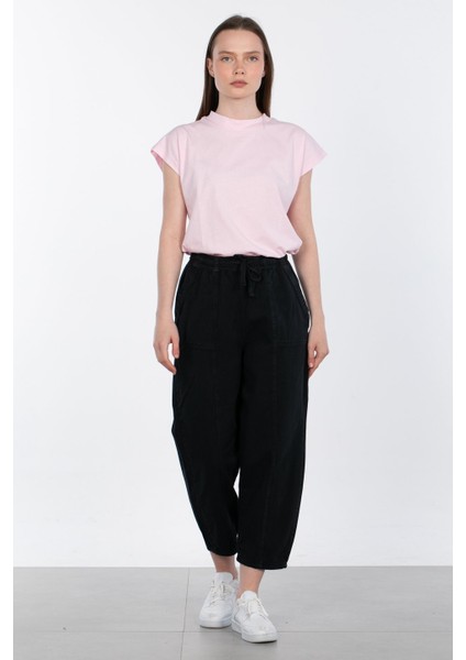Düşük Kol Basic T-Shirt - Pembe