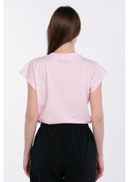 Düşük Kol Basic T-Shirt - Pembe